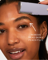 DERMAFLASH LUXE+ - Lilac | Model using LUXE+ dermaplaning device in Lilac