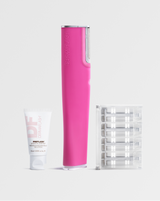 DERMAFLASH LUXE+ - Pop Pink | PREFLASH® Cleanser, LUXE+ device in Pop Pink and set of 4 Microfine Edges™