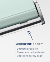 DERMAFLASH LUXE+ - Sea Foam | Closeup of Microfine Edge™ on Sea Foam Luxe+ dermaplaning device