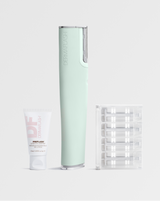 DERMAFLASH LUXE+ - Sea Foam | PREFLASH® Cleanser, LUXE+ device in Sea Foam and set of 4 Microfine Edges™