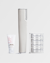 DERMAFLASH LUXE+ - Stone | PREFLASH® Cleanser LUXE+ device in Stone and set of 4 Microfine Edges™