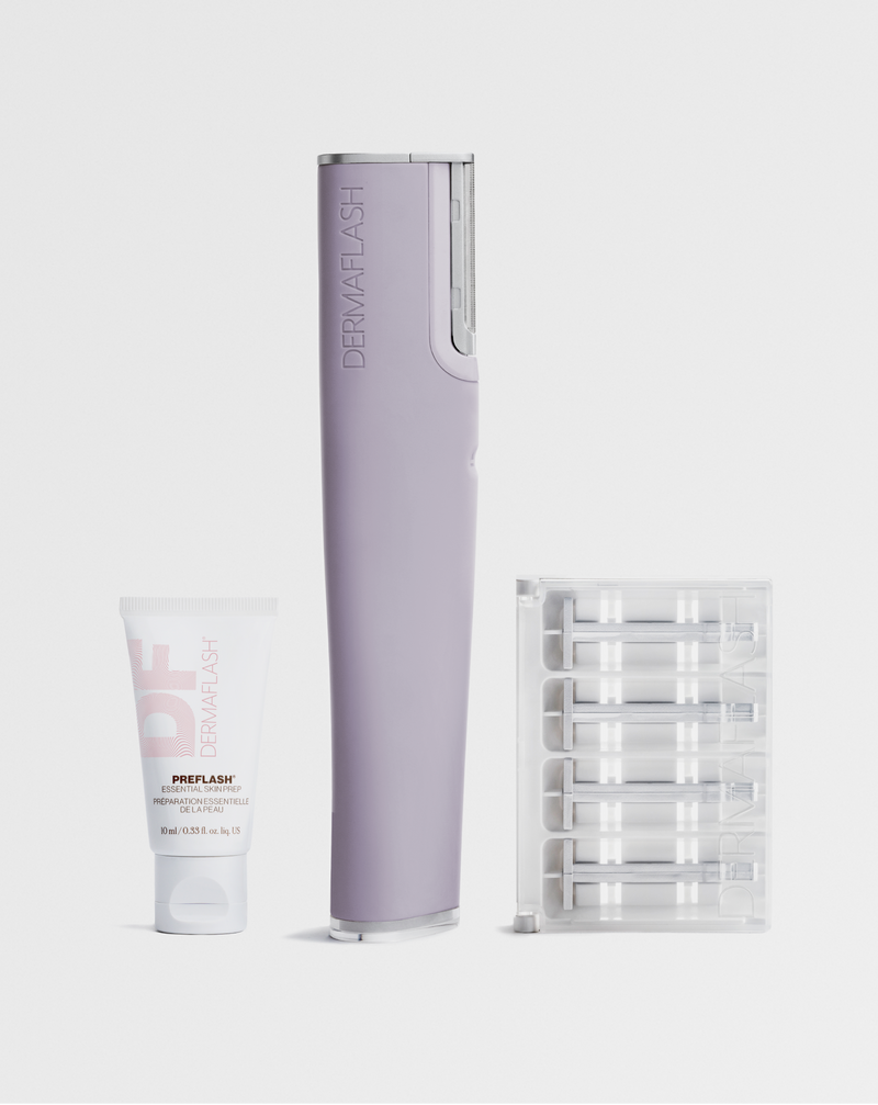 DERMAFLASH LUXE+ - LIMITED EDITION! Lilac | PREFLASH® Cleanser, LUXE+ device in Lilac and set of 4 Microfine Edges™ 